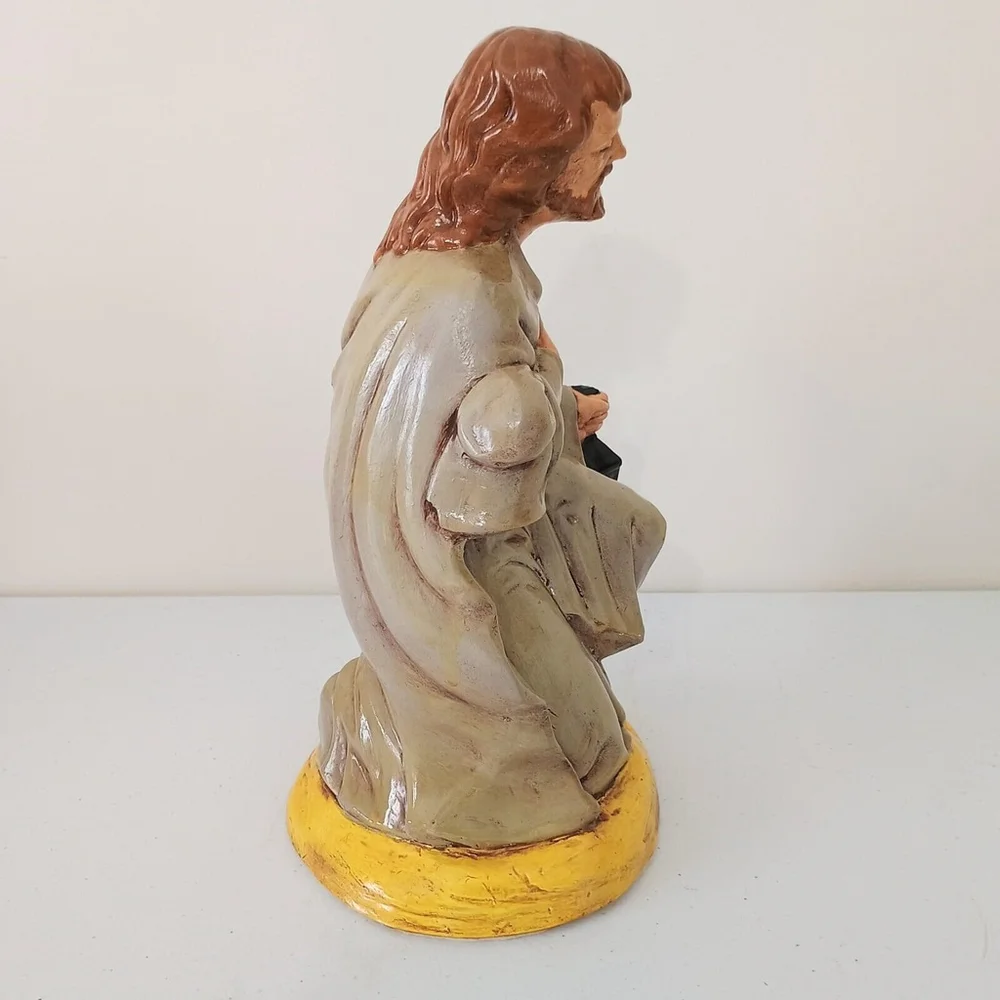 Vintage Hand Painted Chalkware Kneeling Joseph Figure Nativity Replacement 10.5